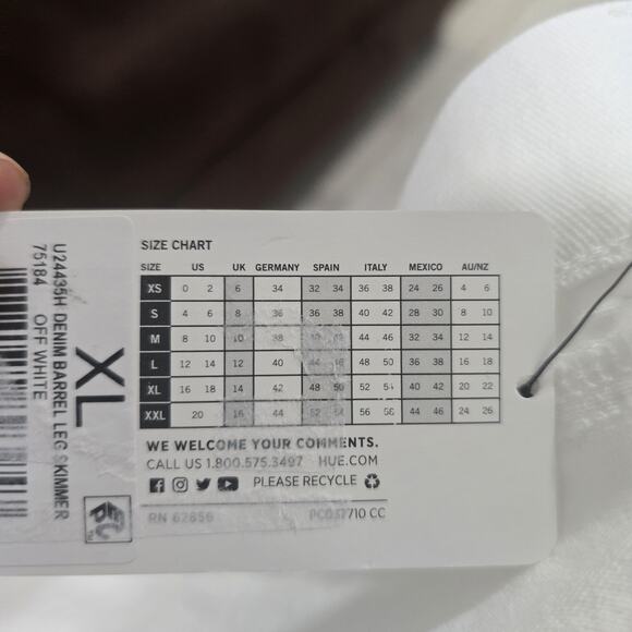 Hue Denim Barrel Leg Skimmer White High Waist Cropped Soft Trousers XL - Picture 7 of 10